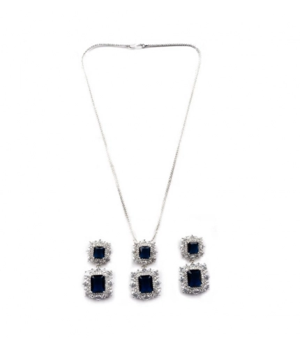 Generic Women's Brass Silver Plated Pendant Set (Blue)