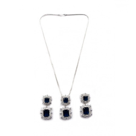 Generic Women's Brass Silver Plated Pendant Set (Blue)
