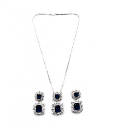 Generic Women's Brass Silver Plated Pendant Set (Blue) Generic Women's Brass Silver Plated Pendant Set (Blue)