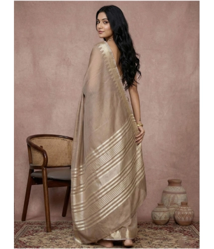 Generic Women's Cotton Printed Saree With Unstitched Blouse 5.5Mtr (Beige)