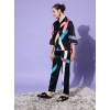 Generic Women's Satin Colour Block Long Sleeves Co-Ord Set (Multicolor)