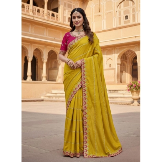 Generic Women's Georgette Embroidered Saree With Unstitched Blouse 5.5Mtr (Yellow) Generic Women's Georgette Embroidered Saree With Unstitched Blouse 5.5Mtr (Yellow)