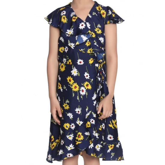 Generic Girl's Polyester Crepe Polka Cold Shoulder Dress (Navy Blue) Generic Girl's Polyester Crepe Polka Cold Shoulder Dress (Navy Blue)