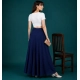 Generic Women's Georgette Solid Mid-Rise Wide Leg Flared Palazzo Pants with Elastic Waist (Navy Blue)