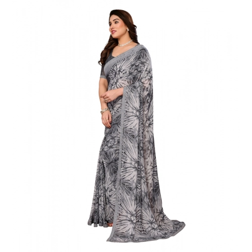 Women's Georgette Printed Saree With Unstitched Blouse 5.5Mtr (Grey) Women's Georgette Printed Saree With Unstitched Blouse 5.5Mtr (Grey)