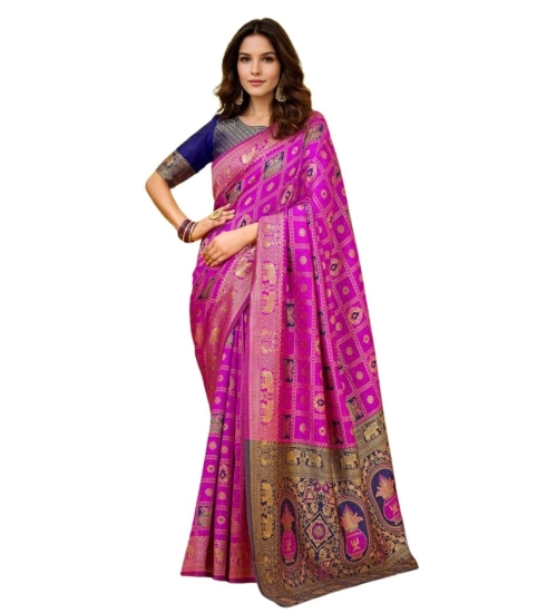 Generic Women's Silk Blend Woven Zari Work Saree With Unstitched Blouse 5.5Mtr (Pink)