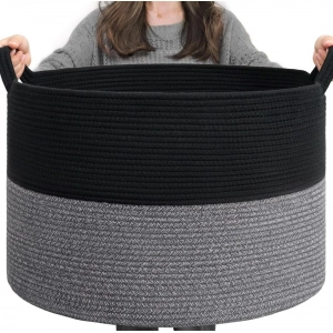 Generic Cotton Pack Of_1 16x14 Inch Storage Basket For Clothes With Out Lid (Black-Gray)