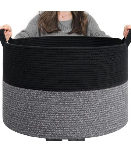 Generic Cotton Pack Of_1 16x14 Inch Storage Basket For Clothes With Out Lid (Black-Gray)