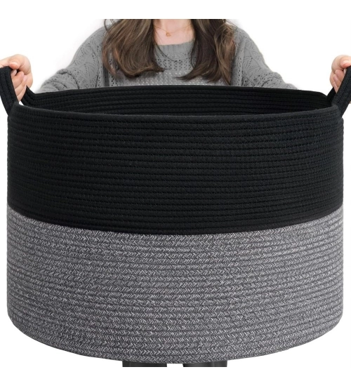 Generic Cotton Pack Of_1 16x14 Inch Storage Basket For Clothes With Out Lid (Black-Gray)