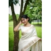 Generic Women's Faux_Banarasi Lining Pattern Saree With Unstitched Blouse 5.5Mtr (Off_White)