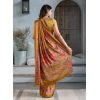 Generic Women's Satin Crepe Printed Saree With Unstitched Blouse 5.5Mtr (Mustard)