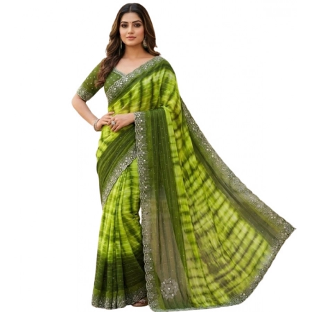Generic Women's Georgette Striped Saree With Unstitched Blouse 5.5Mtr (Mehendi) Generic Women's Georgette Striped Saree With Unstitched Blouse 5.5Mtr (Mehendi)