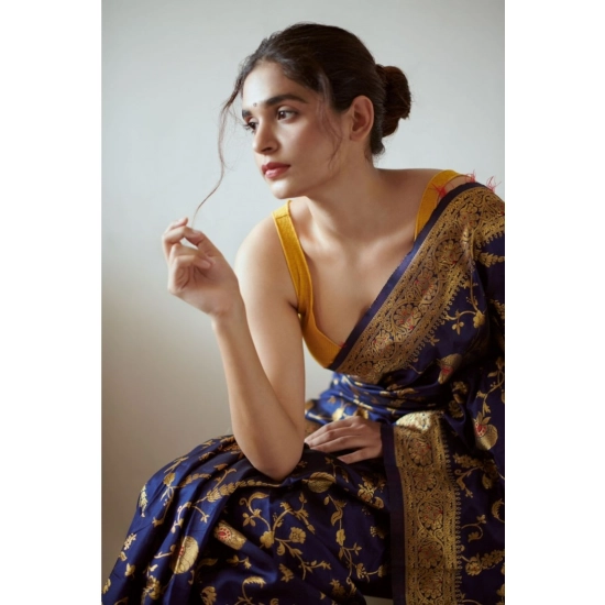 Generic Women's Soft Litchi Silk Jacquard Work Saree With Unstitched Blouse 5.5Mtr (Blue) Generic Women's Soft Litchi Silk Jacquard Work Saree With Unstitched Blouse 5.5Mtr (Blue)