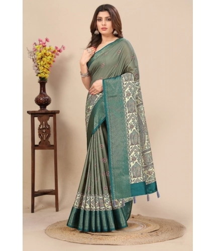 Generic Women's Cotton Silk Printed Saree With Unstitched Blouse 5.5Mtr (Multicolor)