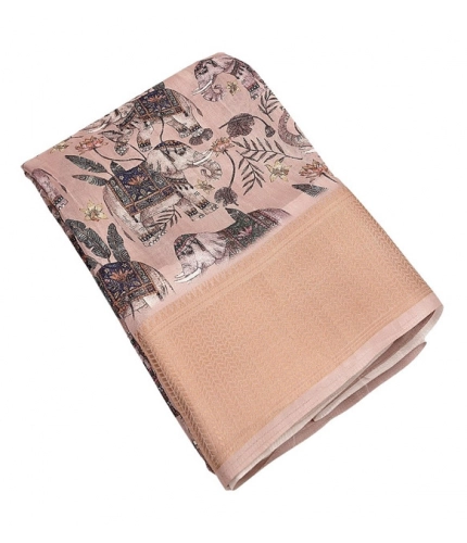 Generic Women's Cotton Silk Printed Saree With Unstitched Blouse 5.5Mtr (Cream-Black)