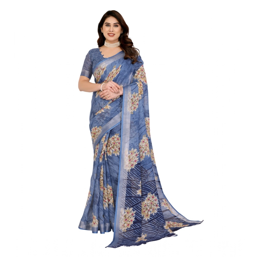 Generic Women's Georgette Printed Saree With Unstitched Blouse 5.5Mtr (Blue) Generic Women's Georgette Printed Saree With Unstitched Blouse 5.5Mtr (Blue)