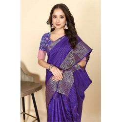 Generic Women's Cotton Blend Checkered Saree With Unstitched Blouse 5.5Mtr (Royal Blue)
