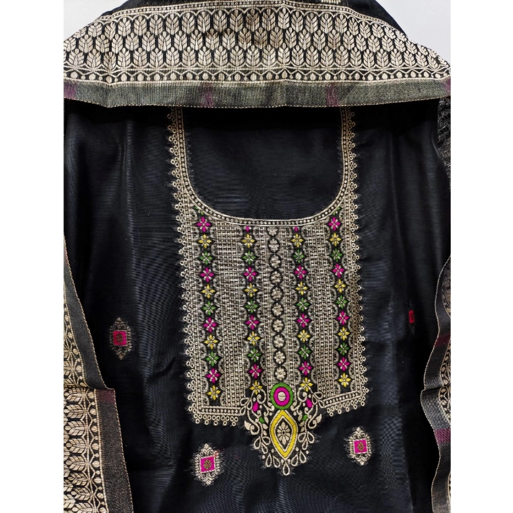 Generic Women's Banarasi Silk Printed Unstitched Salwar Suit Material With Dupatta (Black, 3Mtrs) Generic Women's Banarasi Silk Printed Unstitched Salwar Suit Material With Dupatta (Black, 3Mtrs)