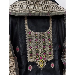 Women's Banarasi Silk Printed Unstitched Salwar Suit Material With Dupatta (Black, 3Mtrs) Women's Banarasi Silk Printed Unstitched Salwar Suit Material With Dupatta (Black, 3Mtrs)