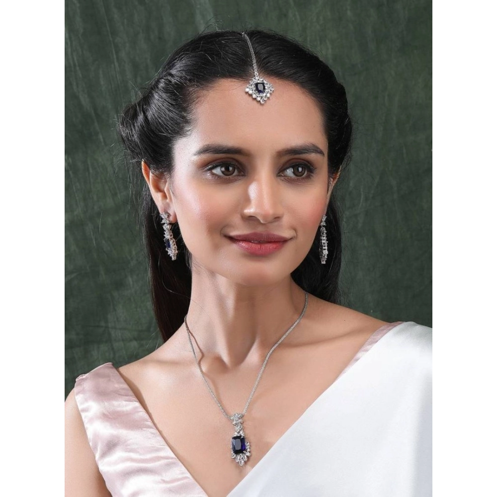 Generic Women's Brass Silver Plated Pendant Set (Blue) Generic Women's Brass Silver Plated Pendant Set (Blue)
