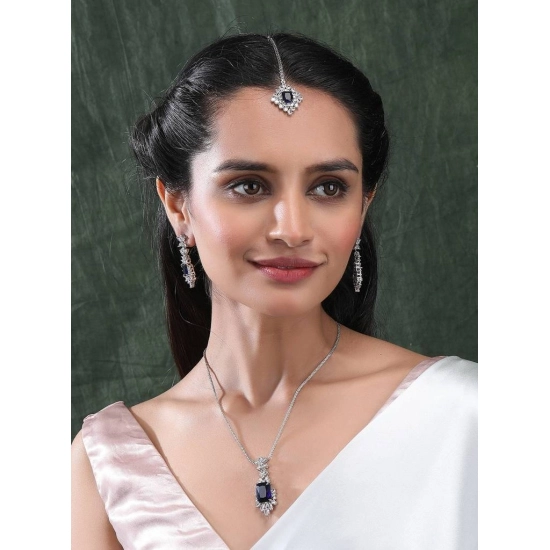 Generic Women's Brass Silver Plated Pendant Set (Blue) Generic Women's Brass Silver Plated Pendant Set (Blue)