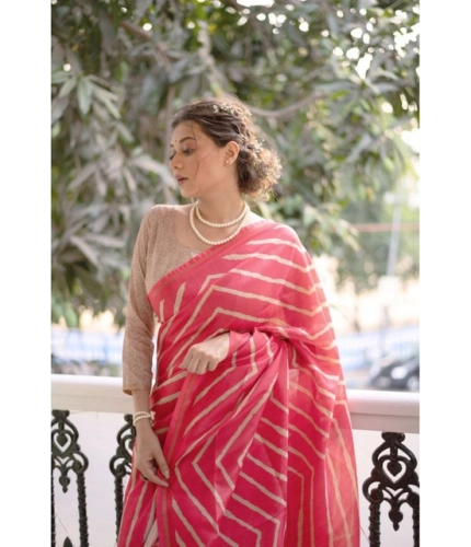 Generic Women's Faux_Tussar_Silk Geometric_Print Saree With Unstitched Blouse 5.5Mtr (Pink)