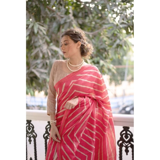 Generic Women's Faux_Tussar_Silk Geometric_Print Saree With Unstitched Blouse 5.5Mtr (Pink)