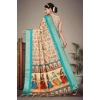 Generic Women's Cotton Silk  Printed Saree With Unstitched Blouse 5.5Mtr (Sky Blue)