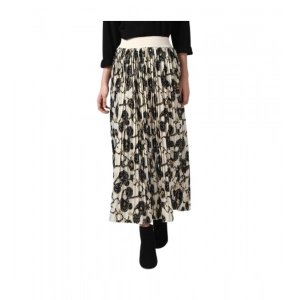 Generic Women's Georgette Chain Print Elasticated Skirt (Cream-Black)