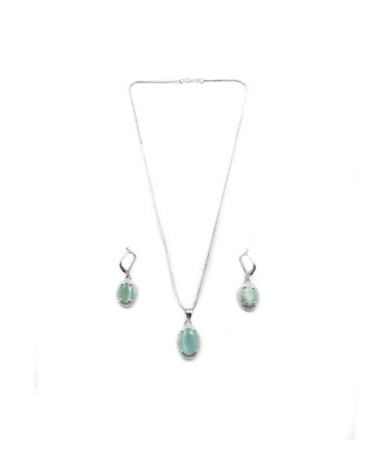 Generic Women's Brass Silver Plated Pendant Set (Turquoise)