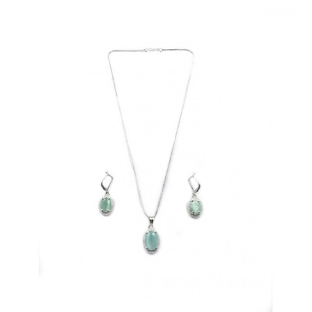 Generic Women's Brass Silver Plated Pendant Set (Turquoise)