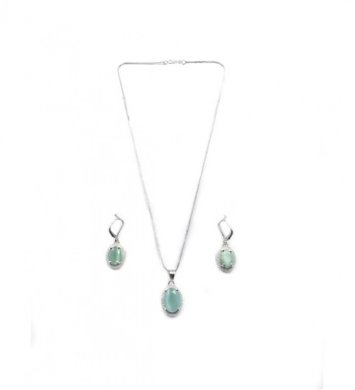 Generic Women's Brass Silver Plated Pendant Set (Turquoise) Generic Women's Brass Silver Plated Pendant Set (Turquoise)