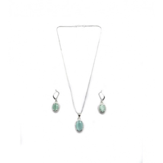 Generic Women's Brass Silver Plated Pendant Set (Turquoise) Generic Women's Brass Silver Plated Pendant Set (Turquoise)