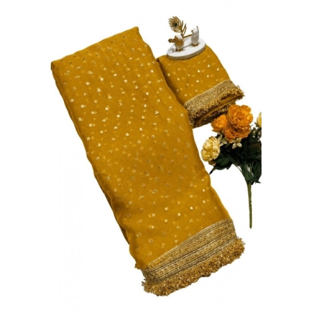Generic Women's Silk Embellished Saree With Unstitched Blouse 5.5Mtr (Yellow) Generic Women's Silk Embellished Saree With Unstitched Blouse 5.5Mtr (Yellow)