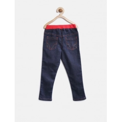 Generic Girl's Denim Ribbed Elasticated Jeans (Red-Blue)