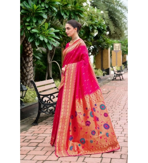 Generic Women's Silk Blend Zari Woven Saree With Unstitched Blouse 5.5Mtr (Pink)