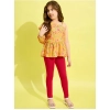Generic Girl's Polyester Floral One Shoulder Jeggings Set (Yellow-Red) Generic Girl's Polyester Floral One Shoulder Jeggings Set (Yellow-Red)