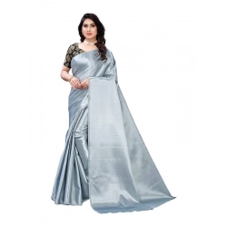 Generic Women's Satin Printed Saree With Unstitched Blouse 5.5Mtr (Grey)