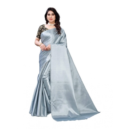 Generic Women's Satin Printed Saree With Unstitched Blouse 5.5Mtr (Grey)