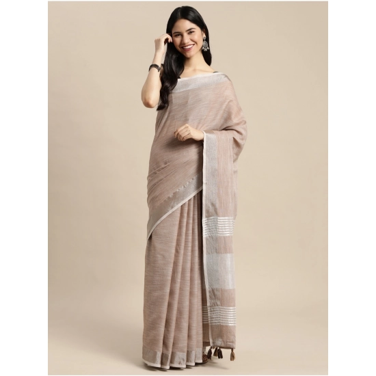Generic Women's Linen Cotton Printed Saree With Unstitched Blouse 5.5Mtr (Beige)