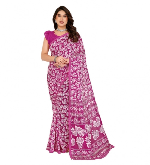 Generic Women's Georgette Printed Saree With Unstitched Blouse 5.5Mtr (Pink)