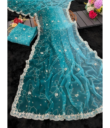 Generic Women's Digital Printed  Georgette Saree With Unstitched Blouse (Blue, 5-6 Mtrs)