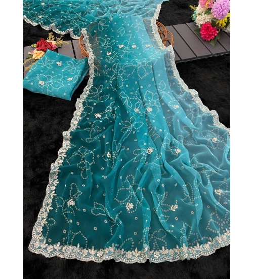 Generic Women's Digital Printed  Georgette Saree With Unstitched Blouse (Blue, 5-6 Mtrs)