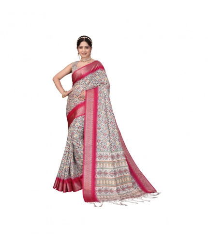 Generic Women's Cotton Silk  Printed Saree With Unstitched Blouse 5.5Mtr (Pink)