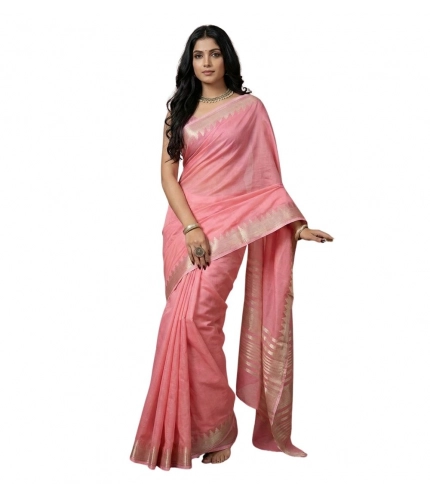 Generic Women's Cotton Printed Saree With Unstitched Blouse 5.5Mtr (Coral Pink)