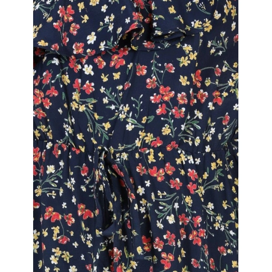 Generic Girl's Polyester Moss Floral Sleeveless Jumpsuit (Multicolor)