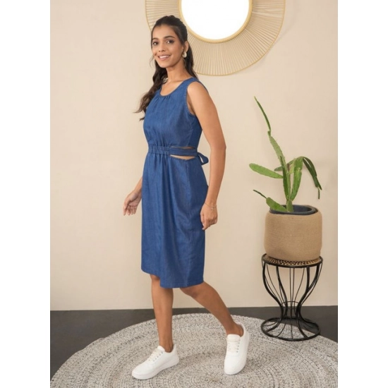 Generic Women's Denim Solid Sleeveless Dress (Blue) Generic Women's Denim Solid Sleeveless Dress (Blue)
