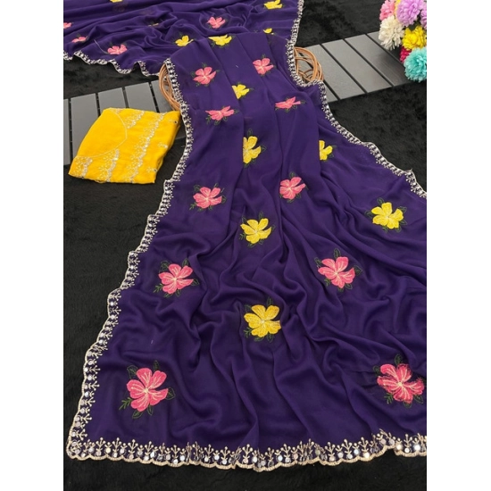 Generic Women's Georgette Embellished Saree With Unstitched Blouse 5.5Mtr (Purple) Generic Women's Georgette Embellished Saree With Unstitched Blouse 5.5Mtr (Purple)