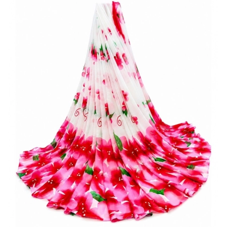 Generic Women's Georgette Floral Printed Saree With Unstitched Blouse 5.5Mtr (White-Pink)