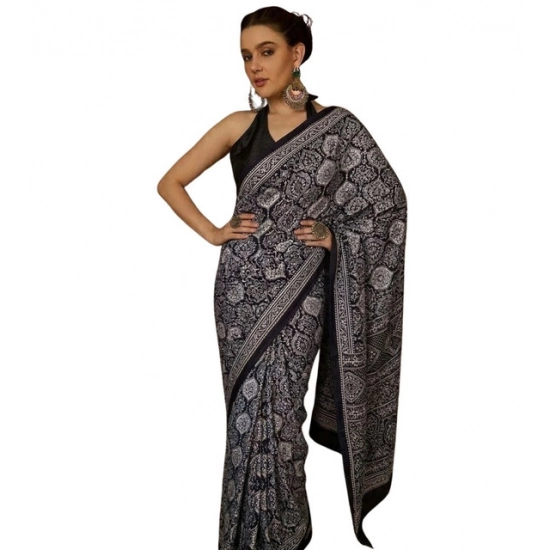 Generic Women's Crepe Printed Saree With Unstitched Blouse 5.5Mtr (Black) Generic Women's Crepe Printed Saree With Unstitched Blouse 5.5Mtr (Black)